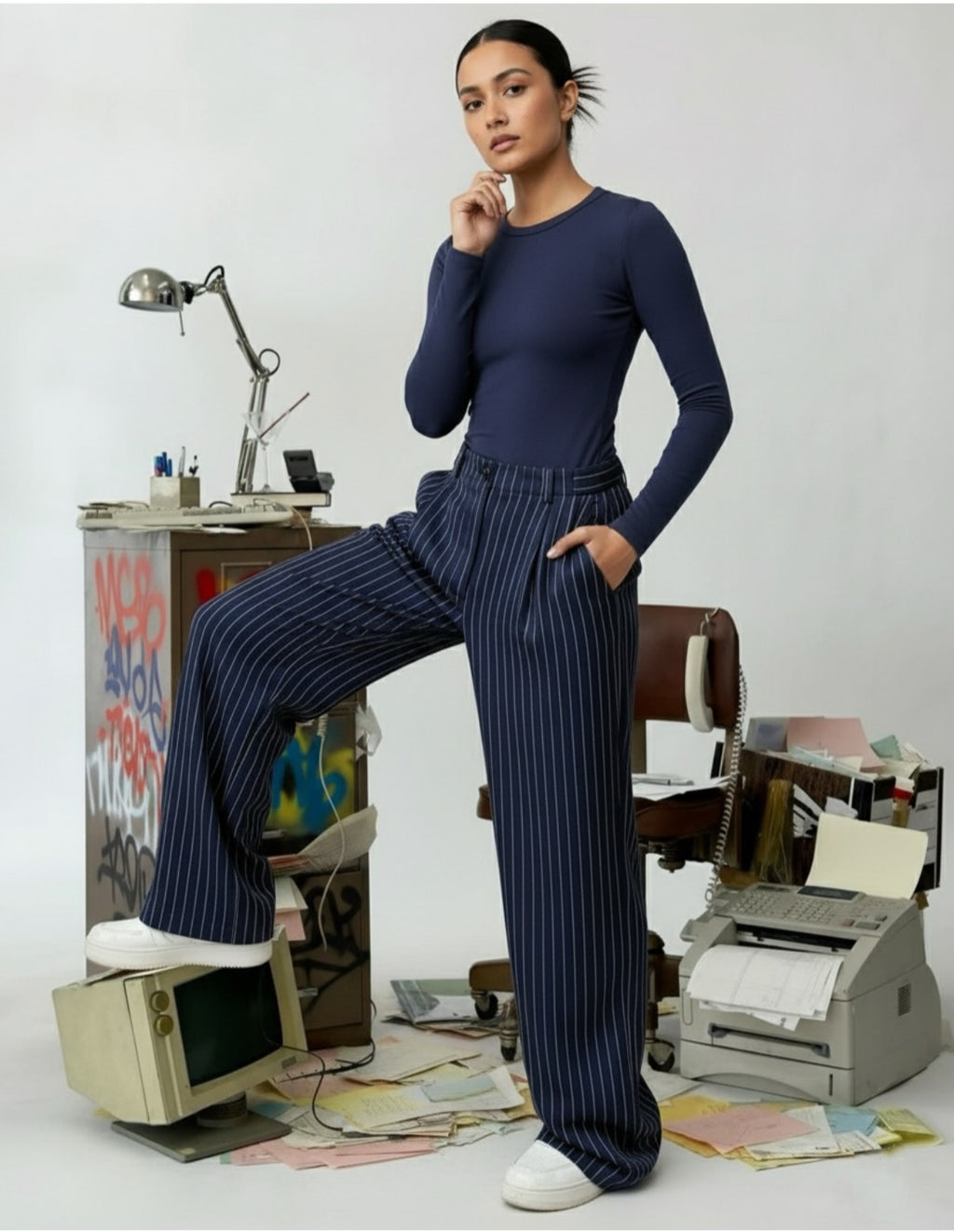 “STRIPES BLUE” cotton trouser