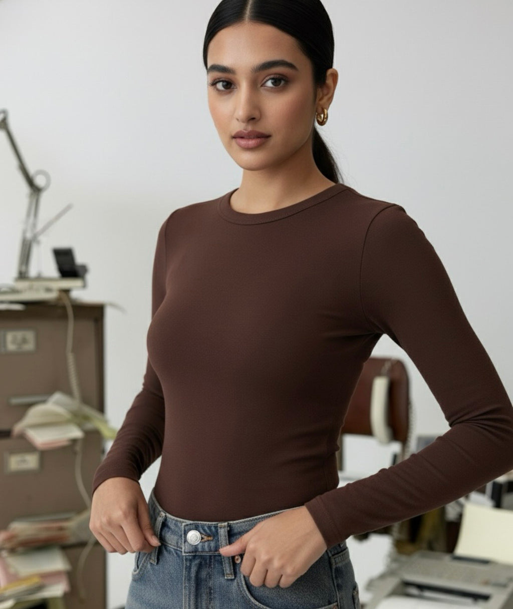 “BASIC” full sleeves fitted tee